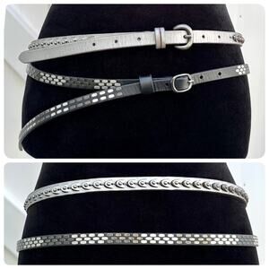 2-pack Eddie Bauer Studded Genuine Leather Skinny Belts Women Large Black Silver